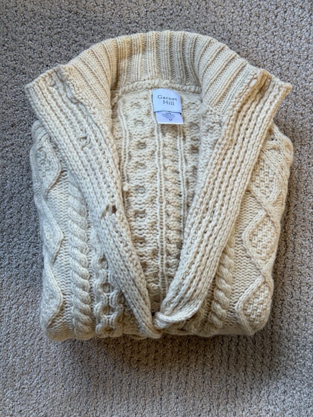 Garnet Hill Cream Fisherman's Cardigan Sweater - Picture 9 of 9